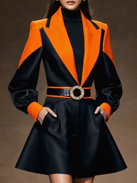 

Regular Fit Regular Sleeve Lapel Collar Urban Blazer With Belt, As picture, Blazers