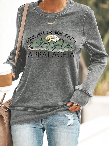 

Women's Appalachia Strong Print Casuasl Sweatshirt, Gray, Hoodies&Sweatshirts