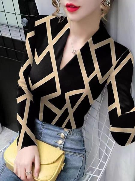 

Urban Regular Sleeve Geometric Tight Printing T-Shirt, Black, Tees