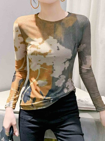 

Regular Fit Casual Floral Crew Neck T-Shirt, As picture, Tees