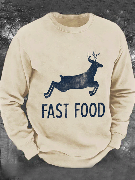 

Funny Joke Hunting Fast Food Deer Men's Casual Sweatshirt, Khaki, T-shirts