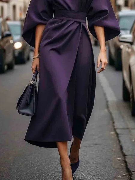 

Regular Fit Plain High Waist Urban Skirt, Purple, Skirts