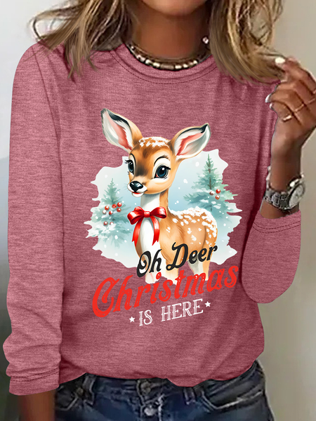 

Oh Deer! Christmas Is Here! Casual Long Sleeve Shirt, Watermelon, Long sleeves