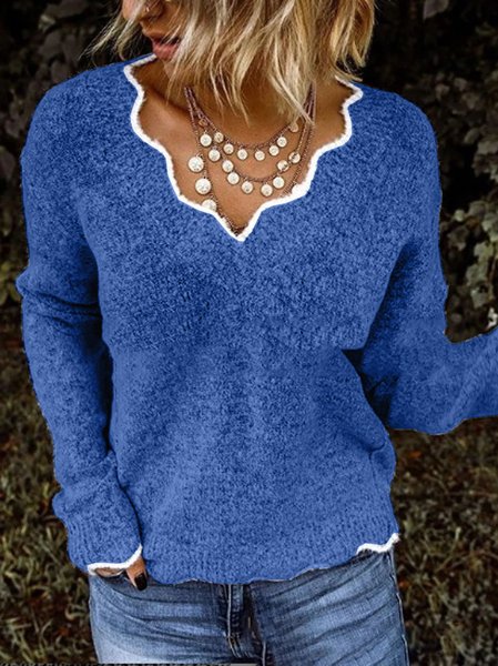 

Yarn/Wool Yarn Casual Plain Sweater, Deep blue, Sweaters & Cardigans