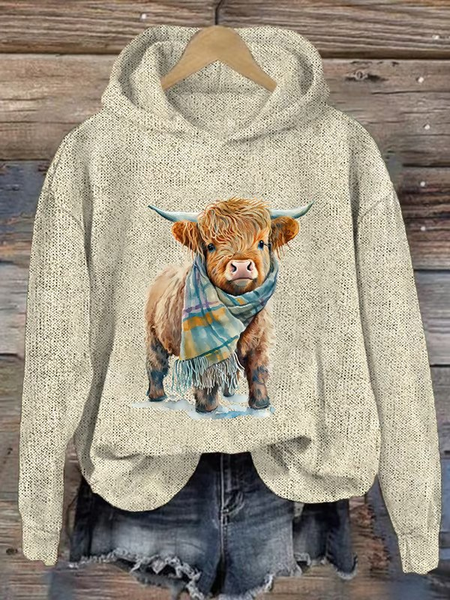 

Highland Cow Print Casual Sweatshirt Hoodie, Apricot, Hoodies&Sweatshirts