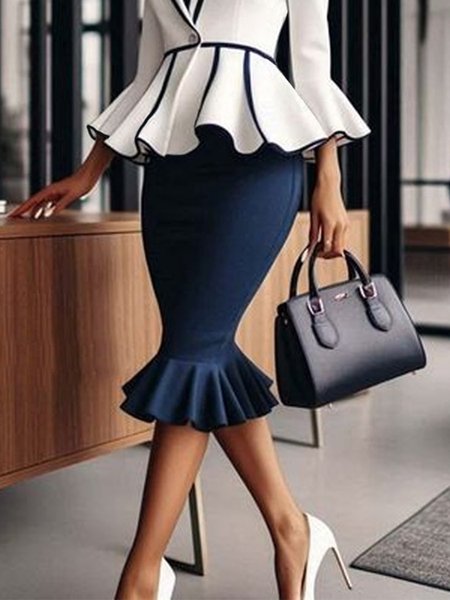 

Plain Regular Fit Urban Midi Skirt, Deep blue, Skirts