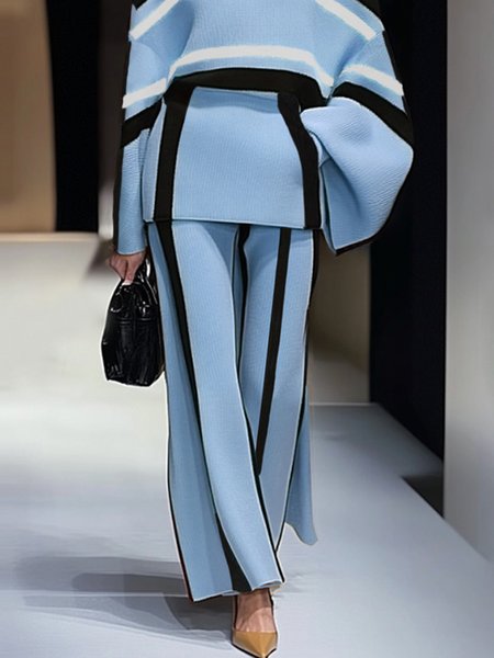 Color Block Urban Loose Sweater Pants, Blue, Pants