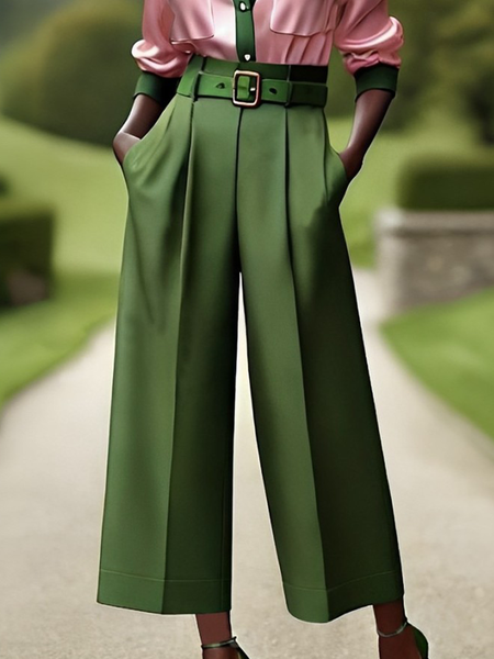 

Urban Loose Pants Ankle Pants With No Belt, Green, Pants
