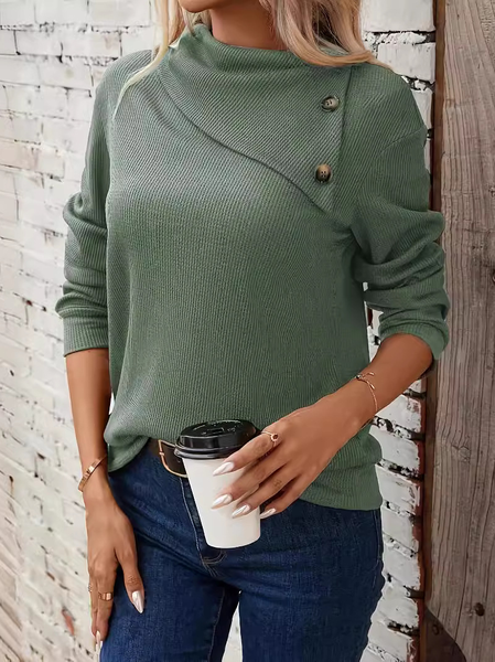 

Shawl Collar Long Sleeve Striped Lace Regular Micro-Elasticity Loose Blouse For Women, Army green, Blouses