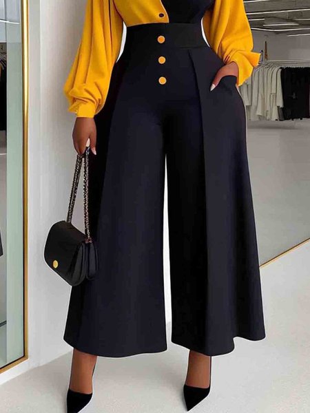 

Urban High Waist Plain Fashion Wide leg Pants, Black, Pants