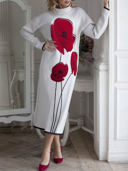 

Casual Regular Sleeve Loose Sweater Dress, As picture, Midi Dresses