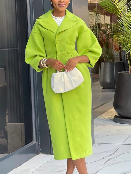 

Plain Elegant Lapel Collar Balloon Sleeve Coat, Lightgreen, Coats