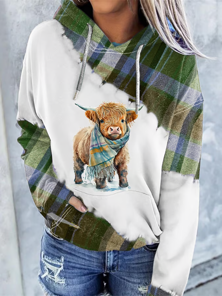 

Women's Casual Highland Cow Print Hoodie, Green, Hoodies&Sweatshirts