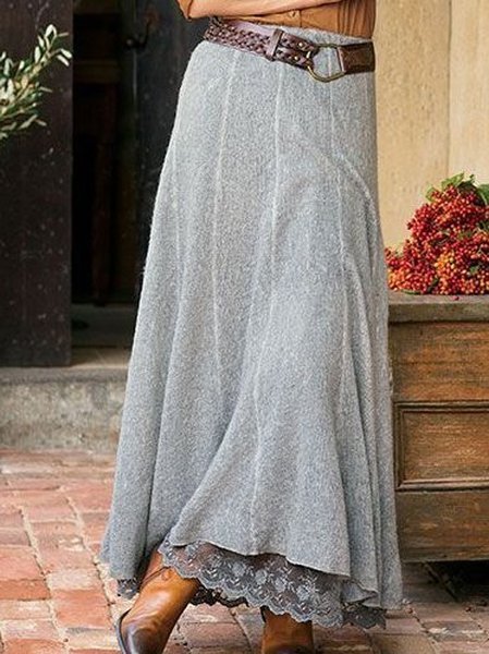 

Casual Plain A-Line High Waist Maxi Skirt, Gray, Skirts