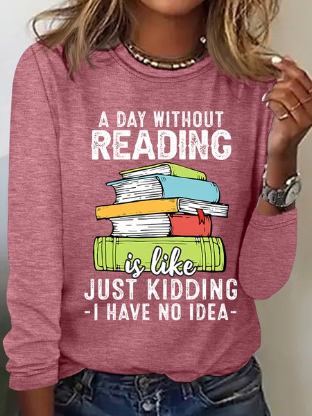 

Crew Neck Long Sleeve Text Letters Regular Medium Elasticity Loose Blouse For Women, Watermelon, Blouses