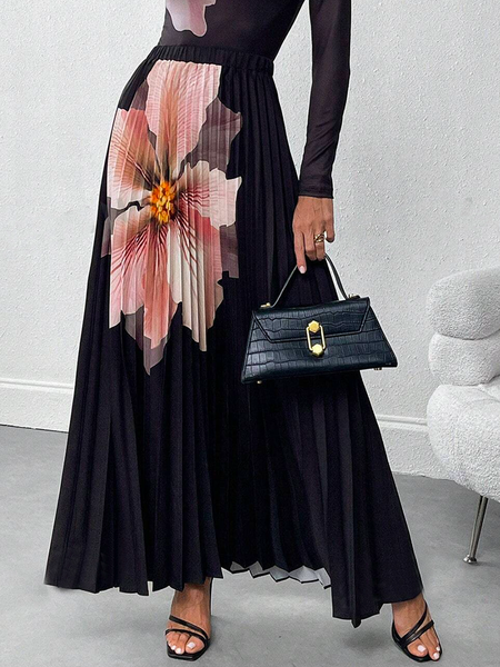 

Loose Printing Elegant Floral Maxi Skirt, As picture, Skirts