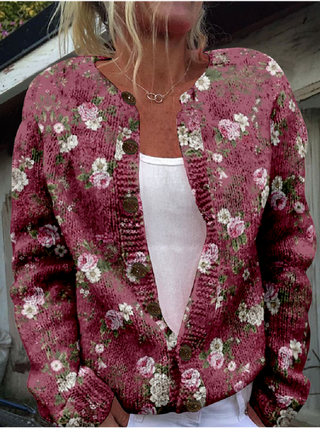 Crew Neck Casual Loose Cardigan, As picture, Cardigans