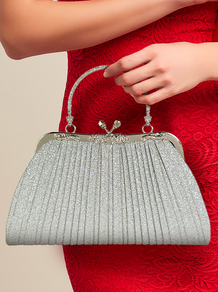 

Glitter Elegant Plain Ruched, Silver, Bags