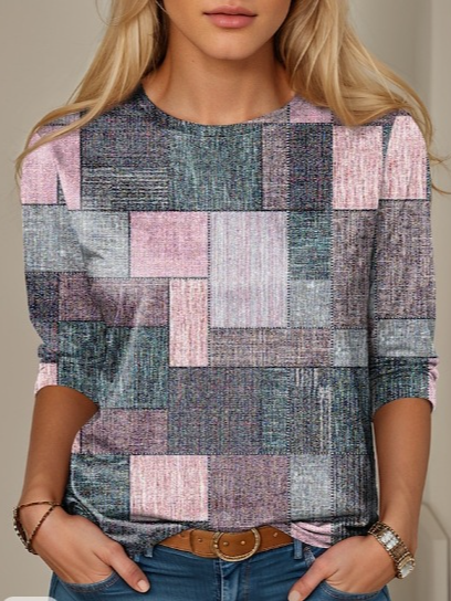 

Casual Ethnic Crew Neck Long Sleeve T-shirt, Gray, T-shirts