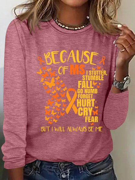 MS Multiple Sclerosis Casual Long Sleeve Shirt, Watermelon, Long sleeves