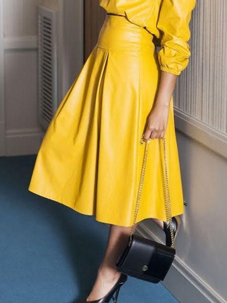 

Urban Plain Regular Fit Faux Leather Skirt, Yellow, Skirts