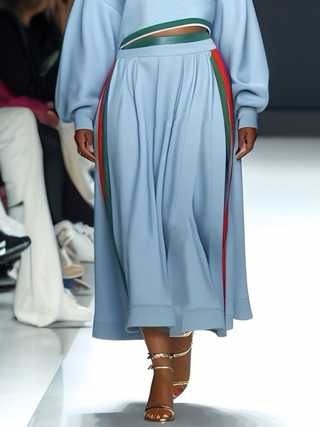 

Loose Micro-Elasticity Casual Color Block Maxi Skirt, Blue, Skirts