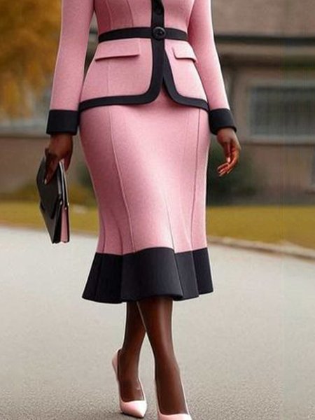 

Elegant Color Block Regular Fit Skirt, Pink, Skirts