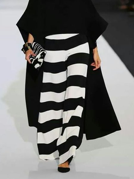 

Striped Loose Urban Fashion Pants, Black-white, Pants