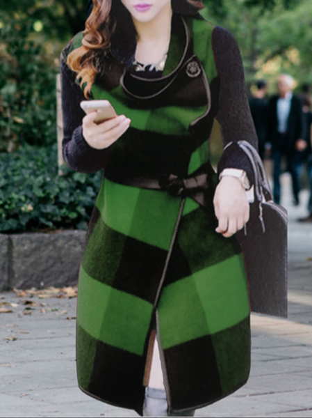 

Women's Striped Thicken Loose Jacket, Green, Outerwear