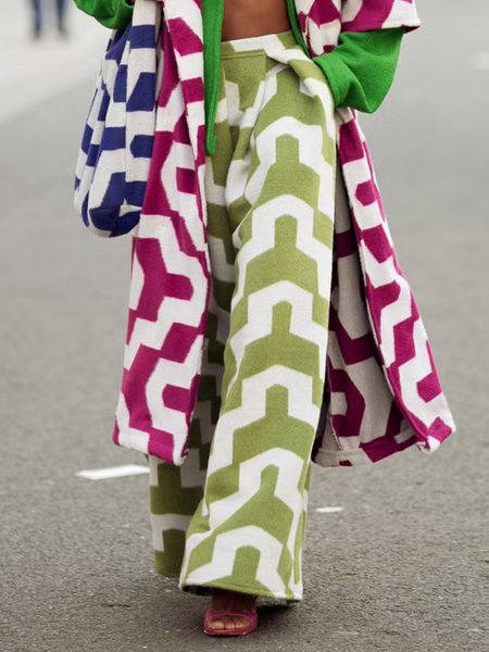 

Geometric Wide leg Urban Pants, Green, Pants