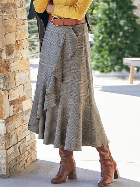 

Casual Plaid A-Line High Waist Maxi Skirt, Gray, Skirts