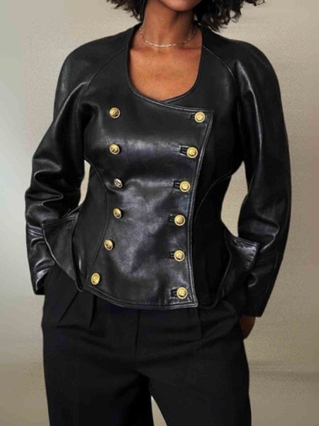 

Urban Buttoned Pu Regular Fit Faux Leather Coat, Black, Jackets