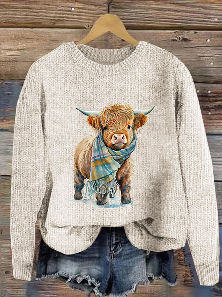 

Women's Winter 3D Printing Casual Long Sleeve Crew Neck Knitted Sweater, Apricot, Sweaters
