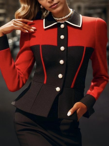 

Color Block Regular Sleeve Shawl Collar Urban Jacket, As picture, Jackets