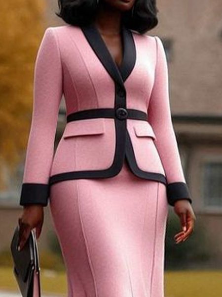 

Regular Sleeve Elegant Color Block Jacket, Pink, Jackets