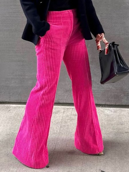 Regular Fit Wide leg Urban Plain Pants, Pink, Pants