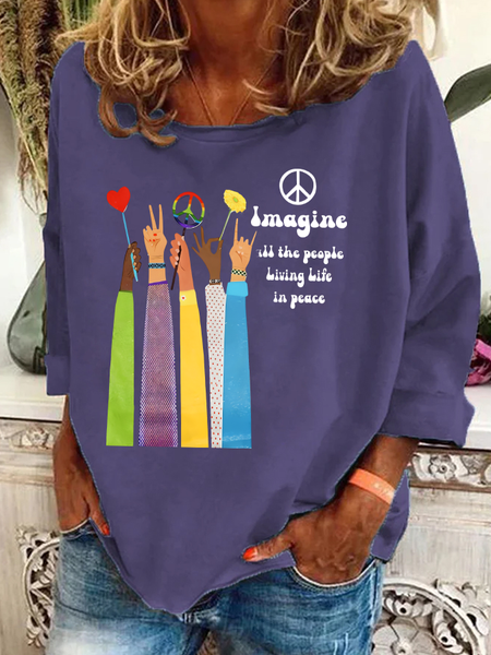 

Imagine All The People Living Life In Peace Art Print Casual Sweatshirt, Deep purple, Hoodies&Sweatshirts