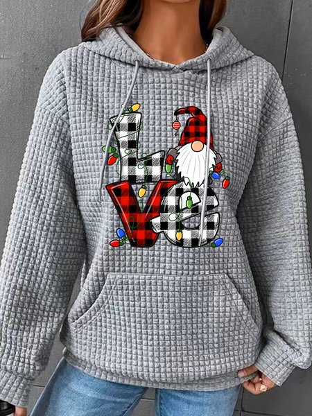 

Christmas Buffalo Plaid Gnomes Simple Loose Hoodie, Gray, Hoodies&Sweatshirts