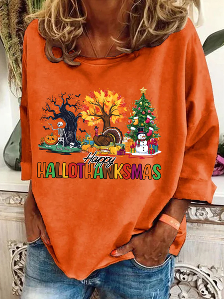 

Happy Hallo Thanksmas Casual Sweatshirt, Orange, Hoodies&Sweatshirts