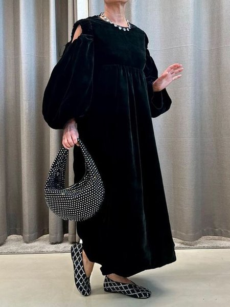 

Loose Balloon Sleeve Elegant Dress, Black, Maxi Dresses