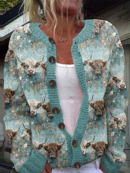 

Vintage Western style high earth ox sweater cardigan, Light blue, Cardigans