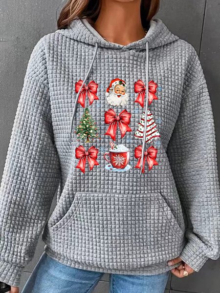 

Coquette Christmas Santa Hot Cocoa Candy Cane Xmas Tree Cake Simple Loose Hoodie, Gray, Hoodies&Sweatshirts