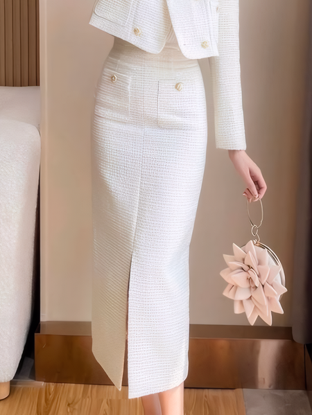 

Plaid Elegant Regular Fit Skirt, White, Skirts