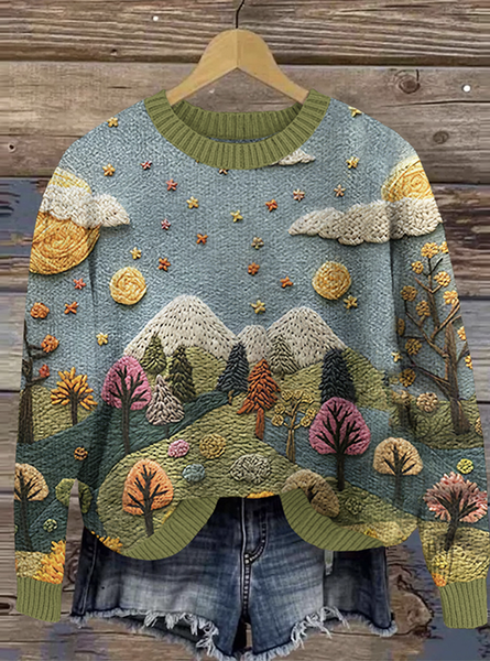 

Forest Art Round Neck Sweater, Green, Sweaters