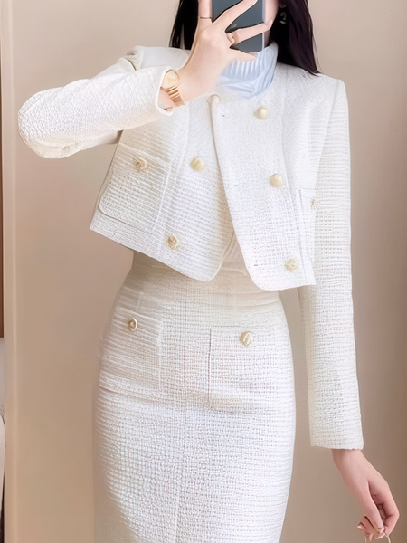 

Elegant Plain Crew Neck Regular Sleeve Jacket, White, Jackets