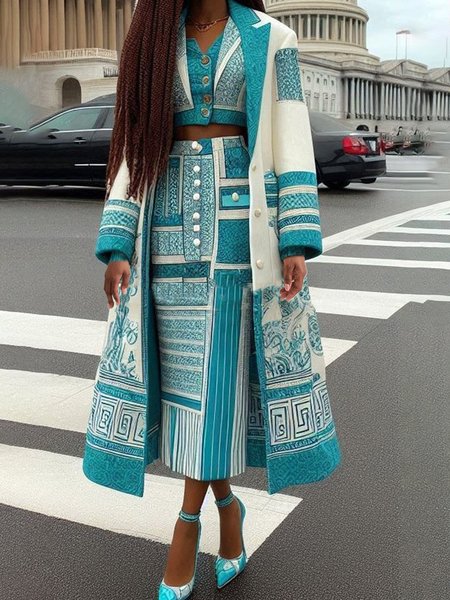

Lapel Collar Urban Long Regular Sleeve Coat, Blue, Coats