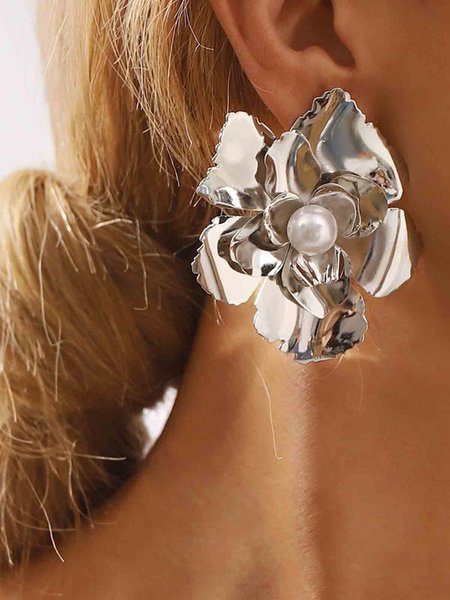 Elegant Daily Floral Dangle, Silver, Earrings