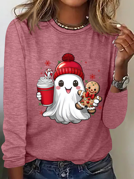 

Cute Ghost Christmas Casual Long Sleeve Shirt, Watermelon, Long sleeves