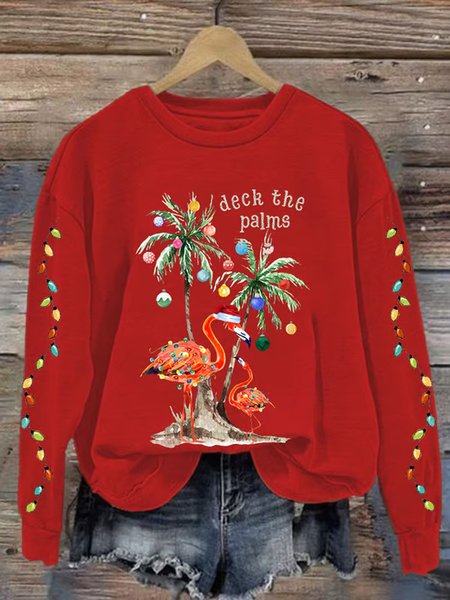 Christmas flamingo round neck sweatshirt, Red, Hoodies&Sweatshirts
