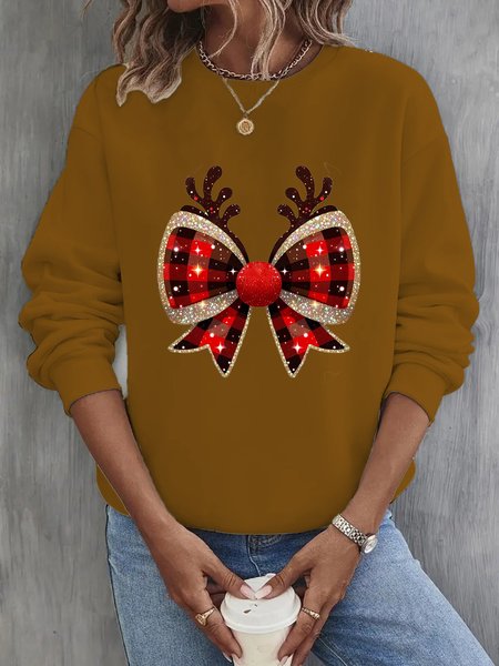 

Casual Crew Neck Christmas Sweatshirt, Khaki, Hoodies & Sweatshirts